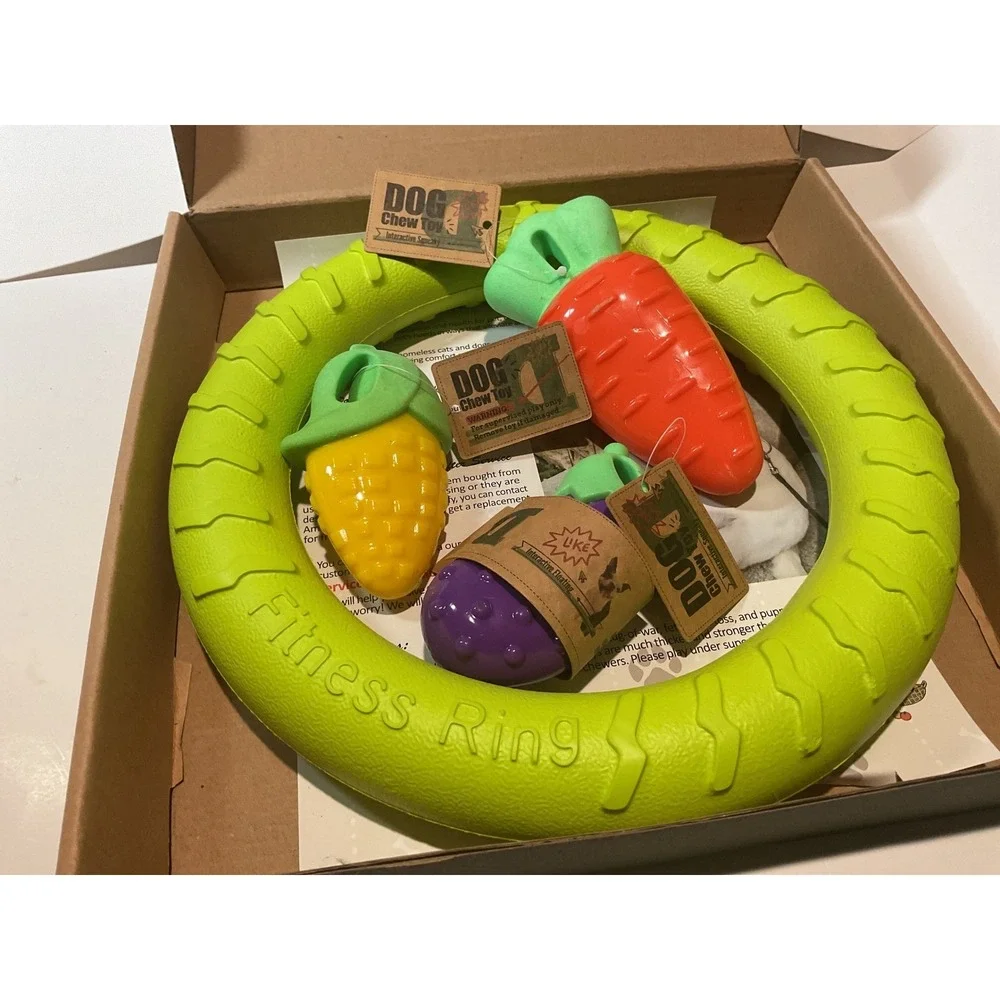Dog Chew Toys Interactive Squeaky Fitness Ring Corn Carrot Eggplant Perfect Gift